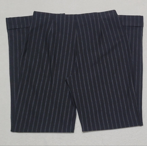90s Vintage NY&C Black Gray Pinstripe Stretchy Pull-On Cuffed Wide Leg Trousers - Picture 6 of 8